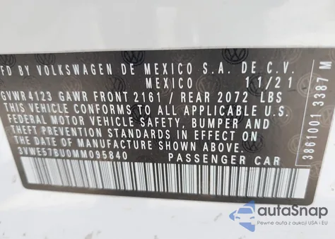 2021 Volkswagen Jetta Sel из США, поврежденный, VIN 3VWE57BU0MM095840